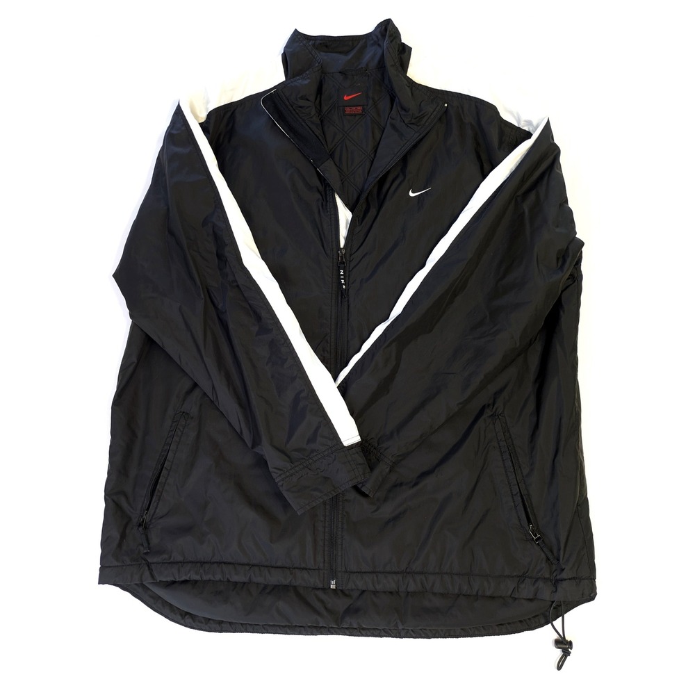 Nike Vintage Windbreaker Jacket XXL Black White Spellout Quilted Lined *Read